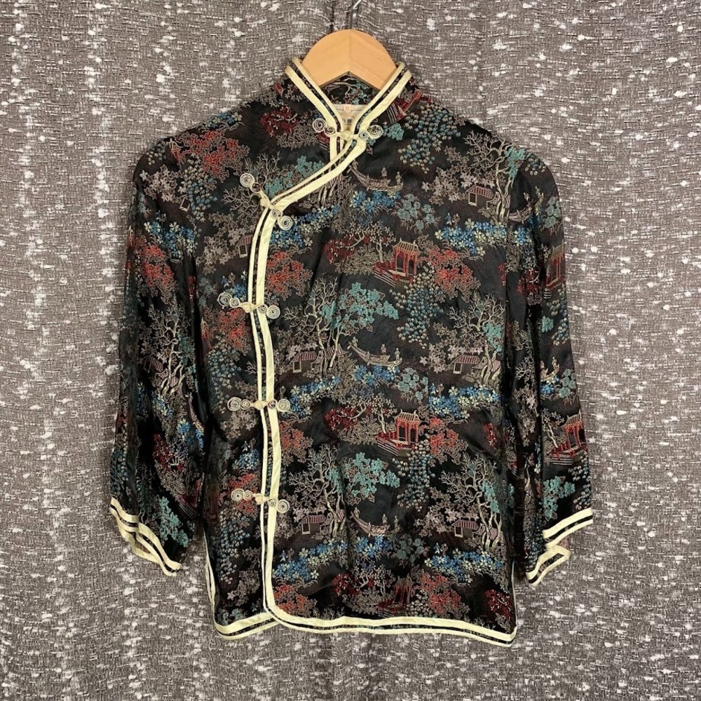 Vintage Peony Brand Chinese Floral Blouse Jacket Eclectic Women's Small